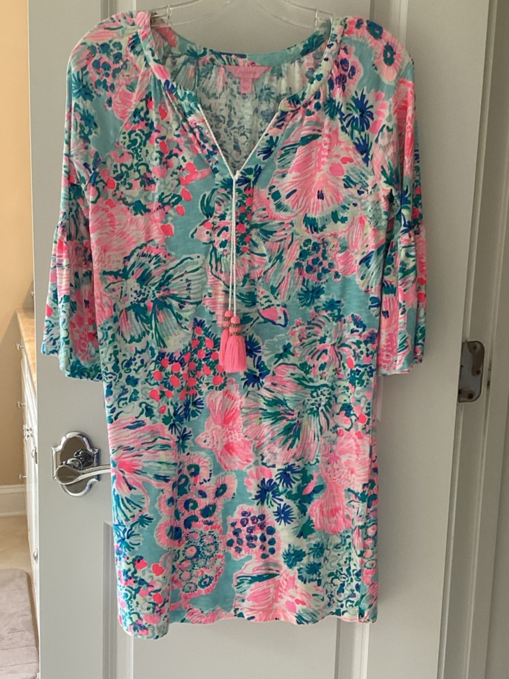 Lilly Pulitzer Aqua and Pink Floral Swim Coverup